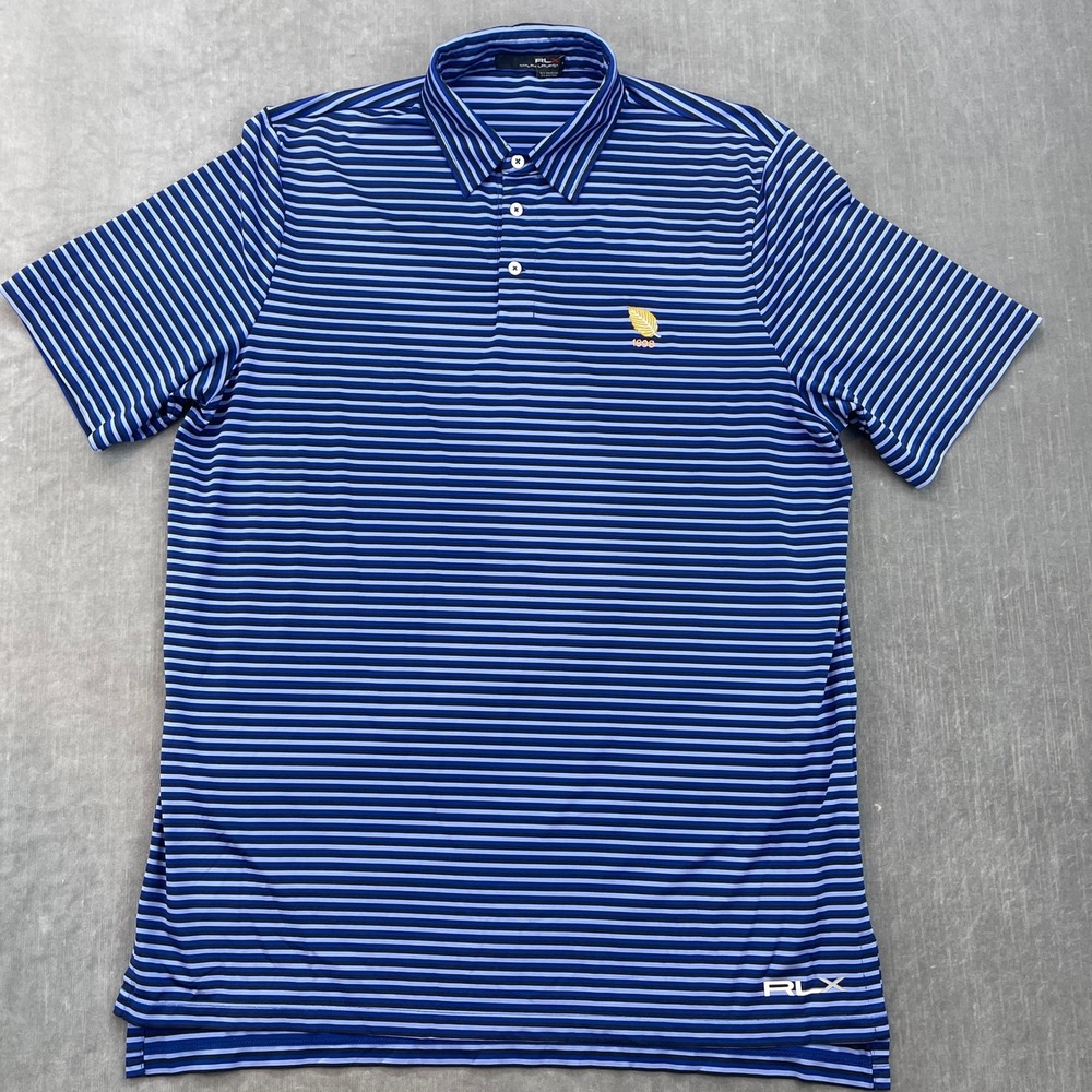 RLX‎ Ralph Lauren Mens Extra Large XL Blue Striped Golf Polo Shirt Performance